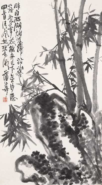 蒲华 竹石图 立轴